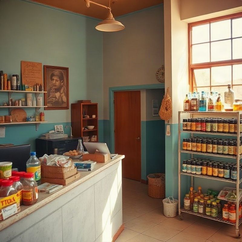 Warm interior of the Mountainroutez shop in Thika with azure-toned walls and tidy counters